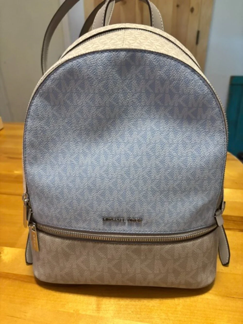 Michael Kors Light Blue/Tan/Cream Backpack MK Logo